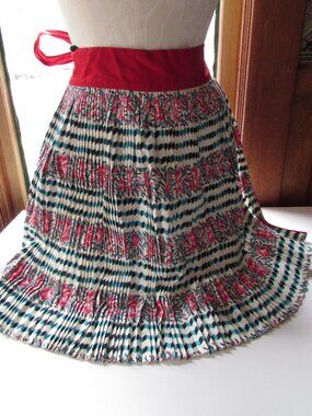 Vintage Half Apron Accordion Pleats Turquoise & Pink